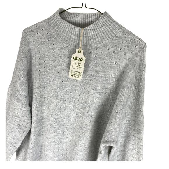 FAT FACE REBEKAH Long Line Jumper Sweater Light Gray Recycled Fabrics Sz 6 NWT - Picture 1 of 16